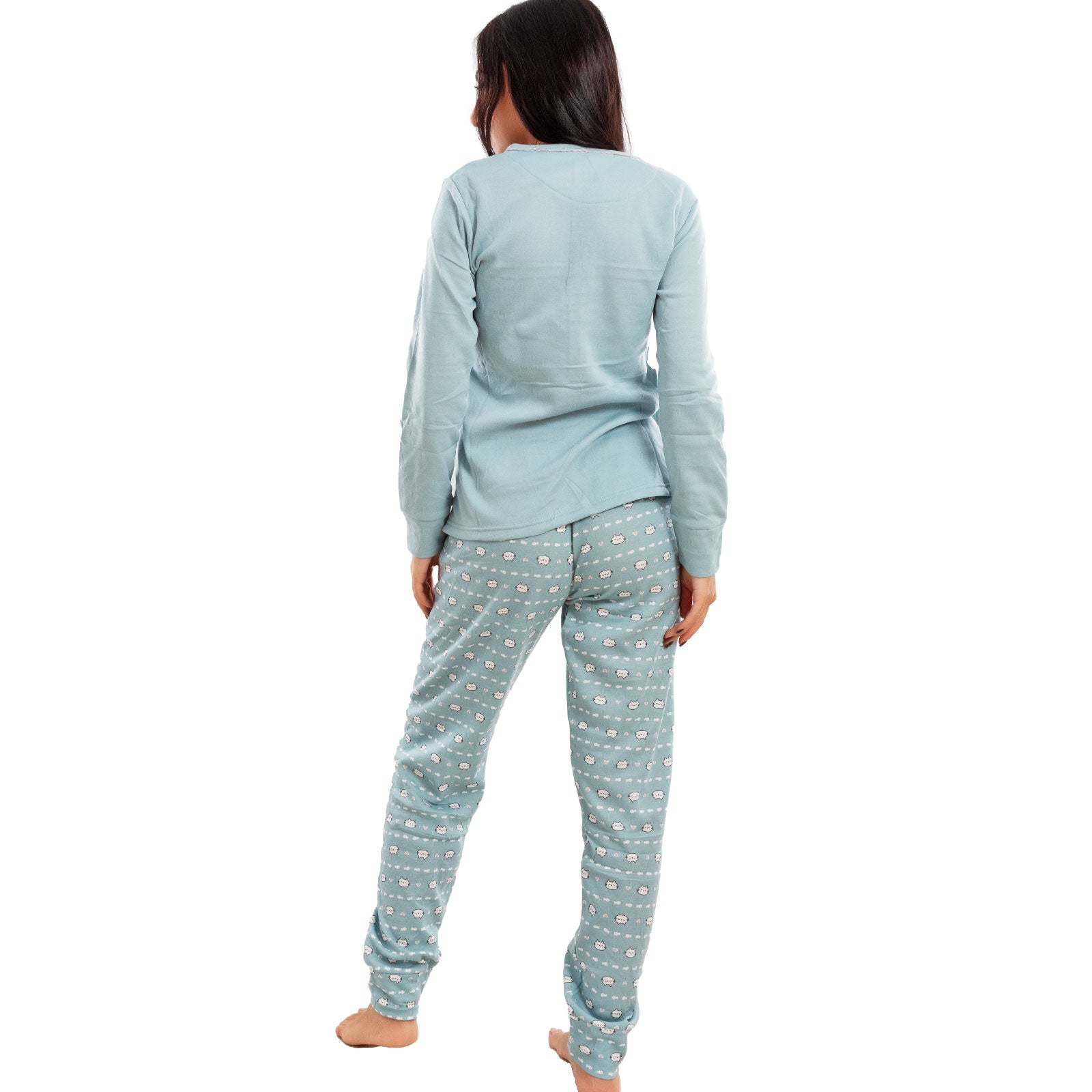 toocool pigiama donna invernale felpato gatti maniche lunghe pantaloni caldo cotone toocool 2141 verde acqua s