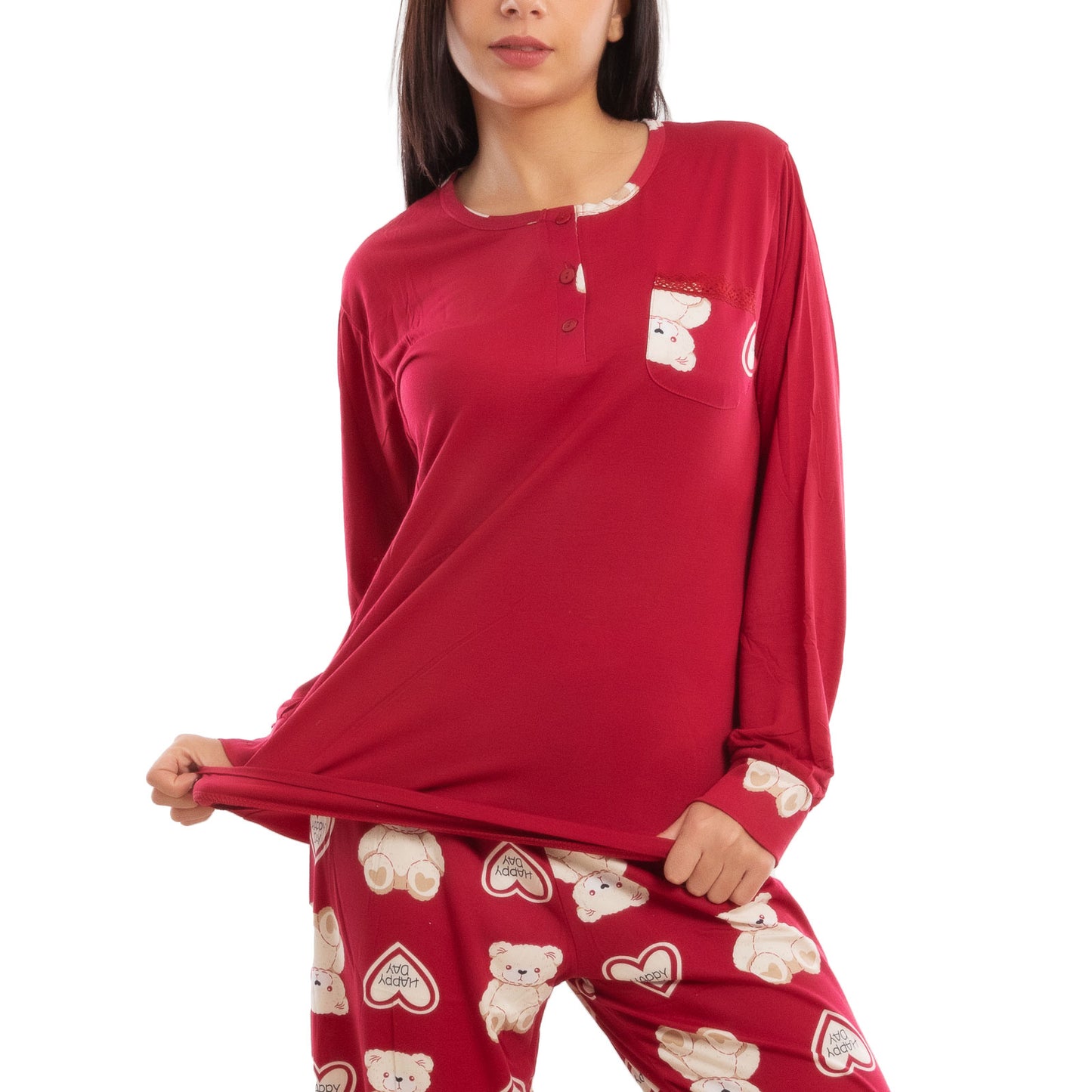 toocool pigiama donna leggero morbido orsetti maniche lunghe pantaloni completo 2 pezzi toocool k 687 rosso s