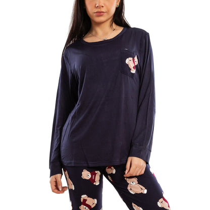 toocool pigiama donna lungo completo due pezzi maglia maniche lunghe pantaloni fantasia orsetti toocool e2600 bordeaux xxl