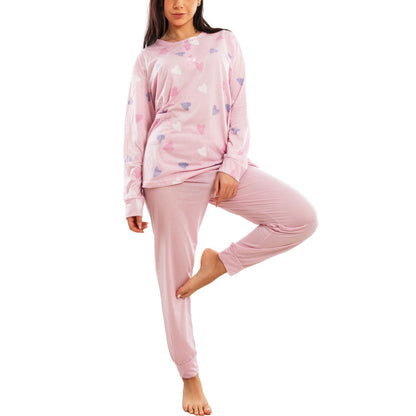toocool pigiama donna lungo set due pezzi maglia tasca frontale pantalone con polsini design a cuori toocool h48 rosa s