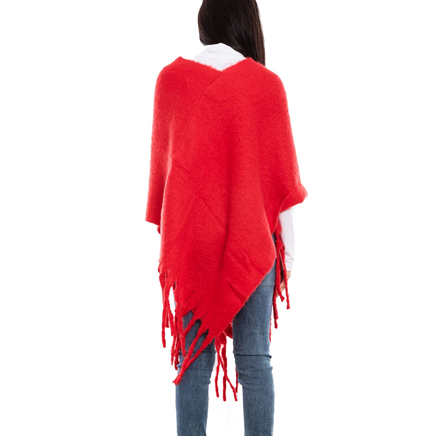 toocool poncho donna coprispalle mantella tricot caldo frange scialle lana toocool bs a301 nero taglia unica