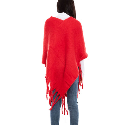 toocool poncho donna coprispalle mantella tricot caldo frange scialle lana toocool bs a301 nero taglia unica