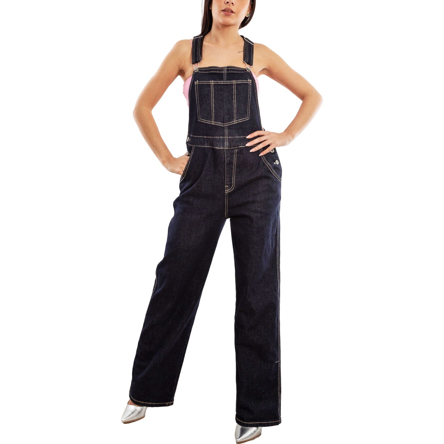 toocool salopette jeans donna palazzo tuta intera denim wide leg bretelle regolabili multitasche casual streetwear toocool vi 6633 blu chiaro s