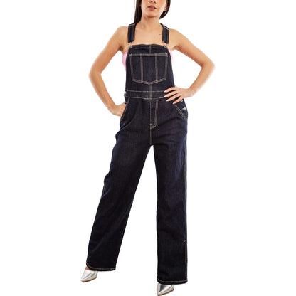 toocool salopette jeans donna palazzo tuta intera denim wide leg bretelle regolabili multitasche casual streetwear toocool vi 6633 blu chiaro s