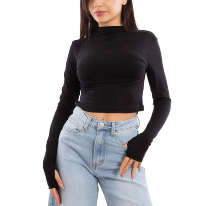 toocool top donna crop corto maniche lunghe foro per pollice blusa toocool vi 5317 nero sm