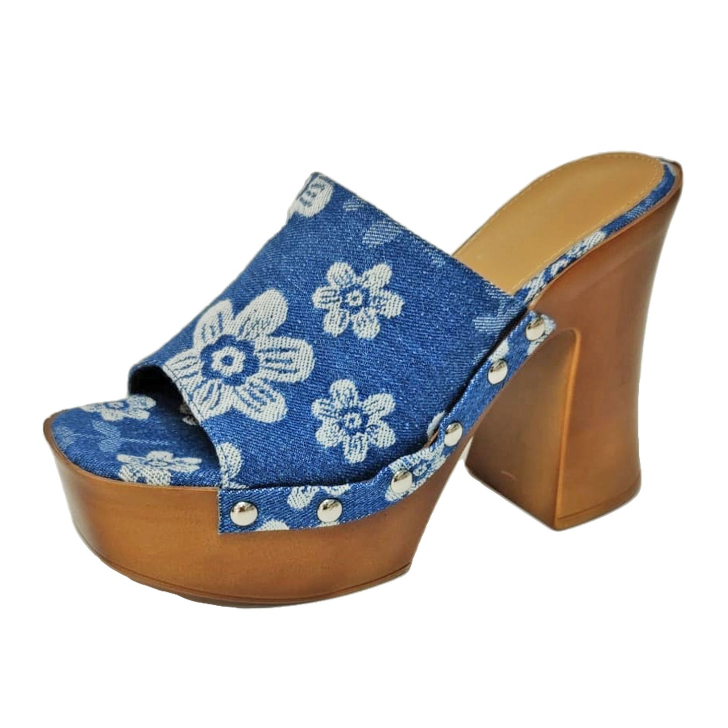 toocool zoccoli donna denim stampa floreale sabot zeppa plateau effetto legno sandali retro style toocool su 8006 1 blu chiaro 36