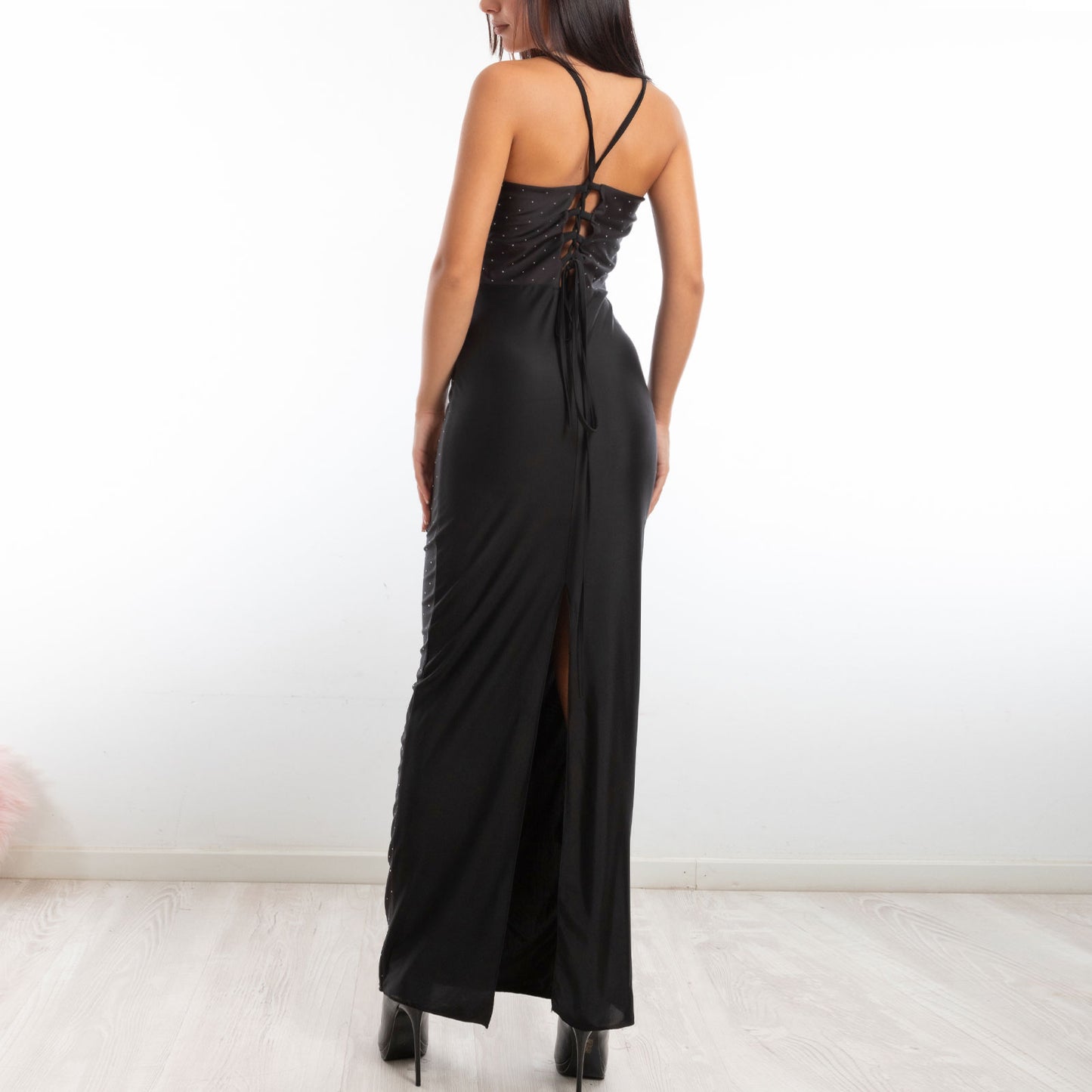 toocool abito donna vestito lungo strass schiena nuda elegante vi 8455