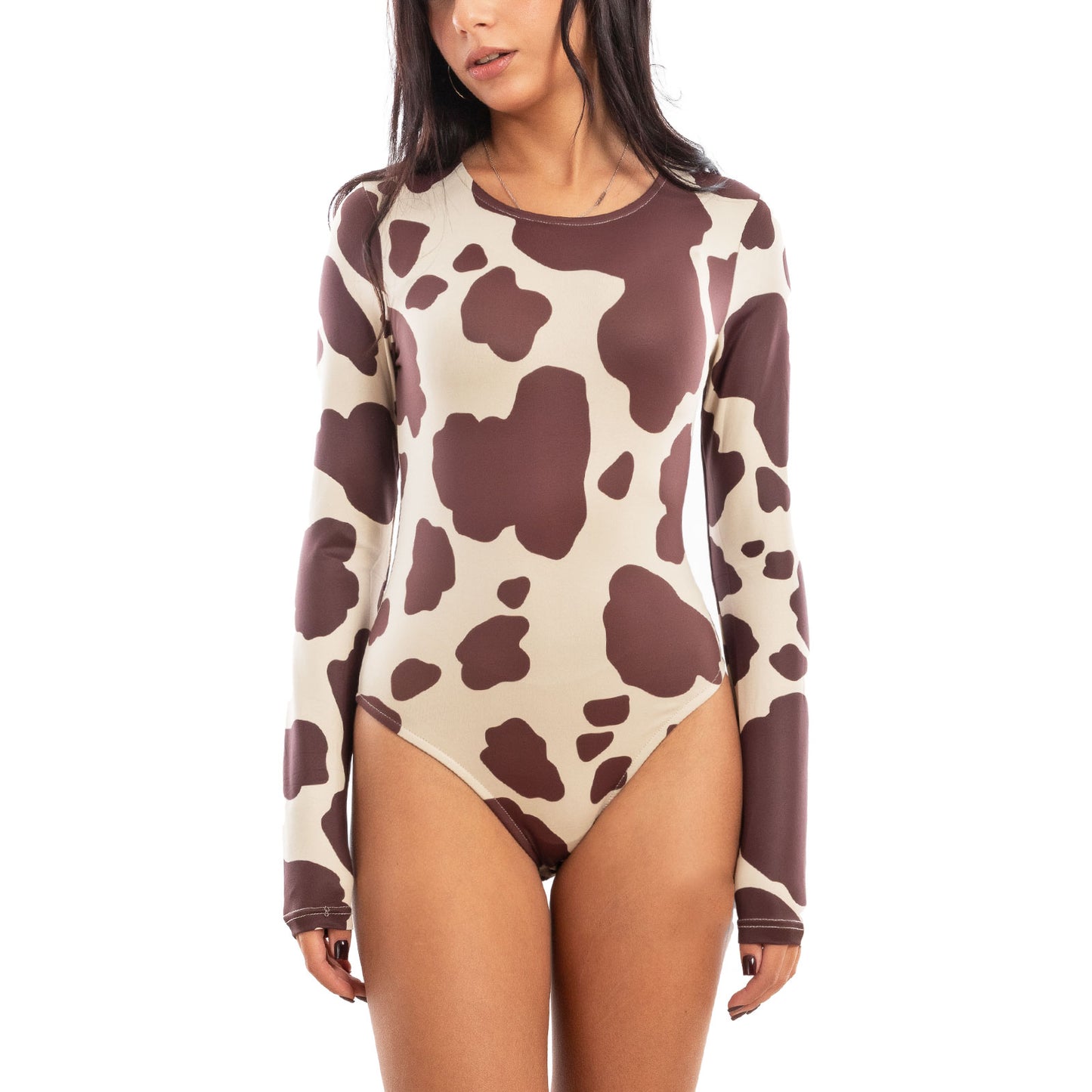 toocool body donna scollato fantasia stampa mucca muccata maniche lunghe toocool xys3638 nero sm