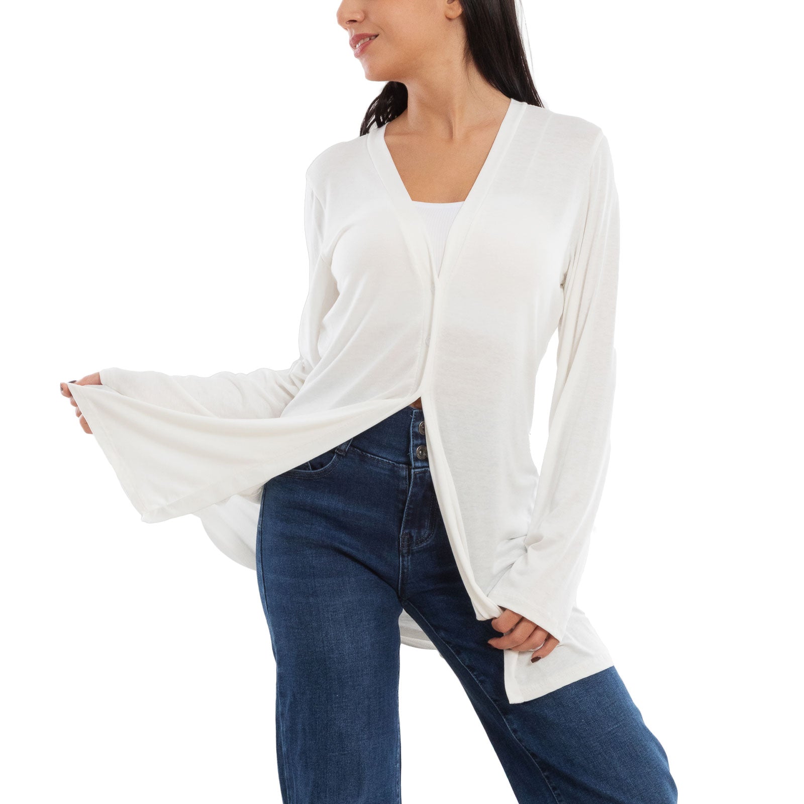 toocool cardigan lungo donna elegante coprispalle spolverino bottoni manica lunga toocool vb 4222 nero sl