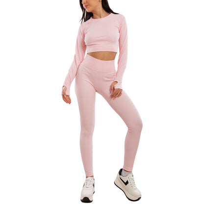 toocool completo sportivo donna 2 pezzi set palestra seamless costine top crop foro per pollice leggings push up vita alta toocool s90077 nero sm