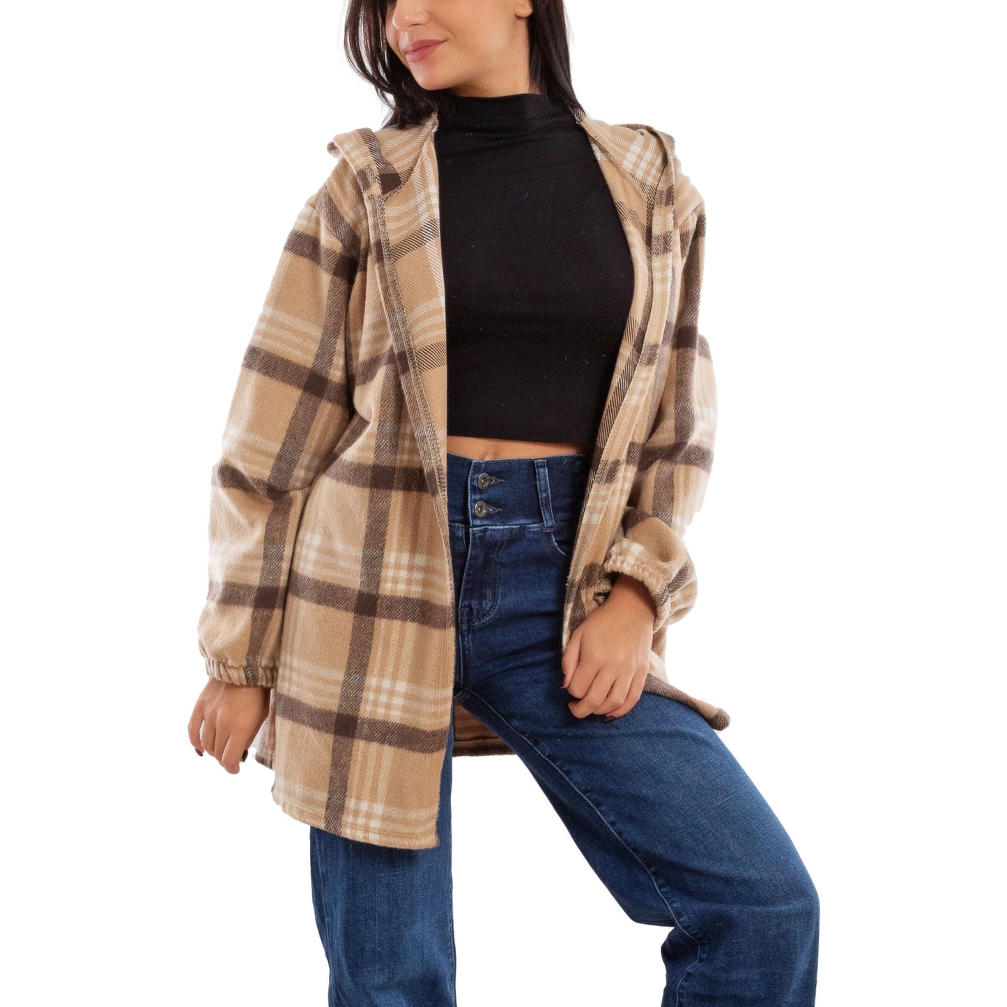 toocool giacca donna blazer felpa cardigan flanella cappuccio scozzese quadri toocool vi 5790 nero sl