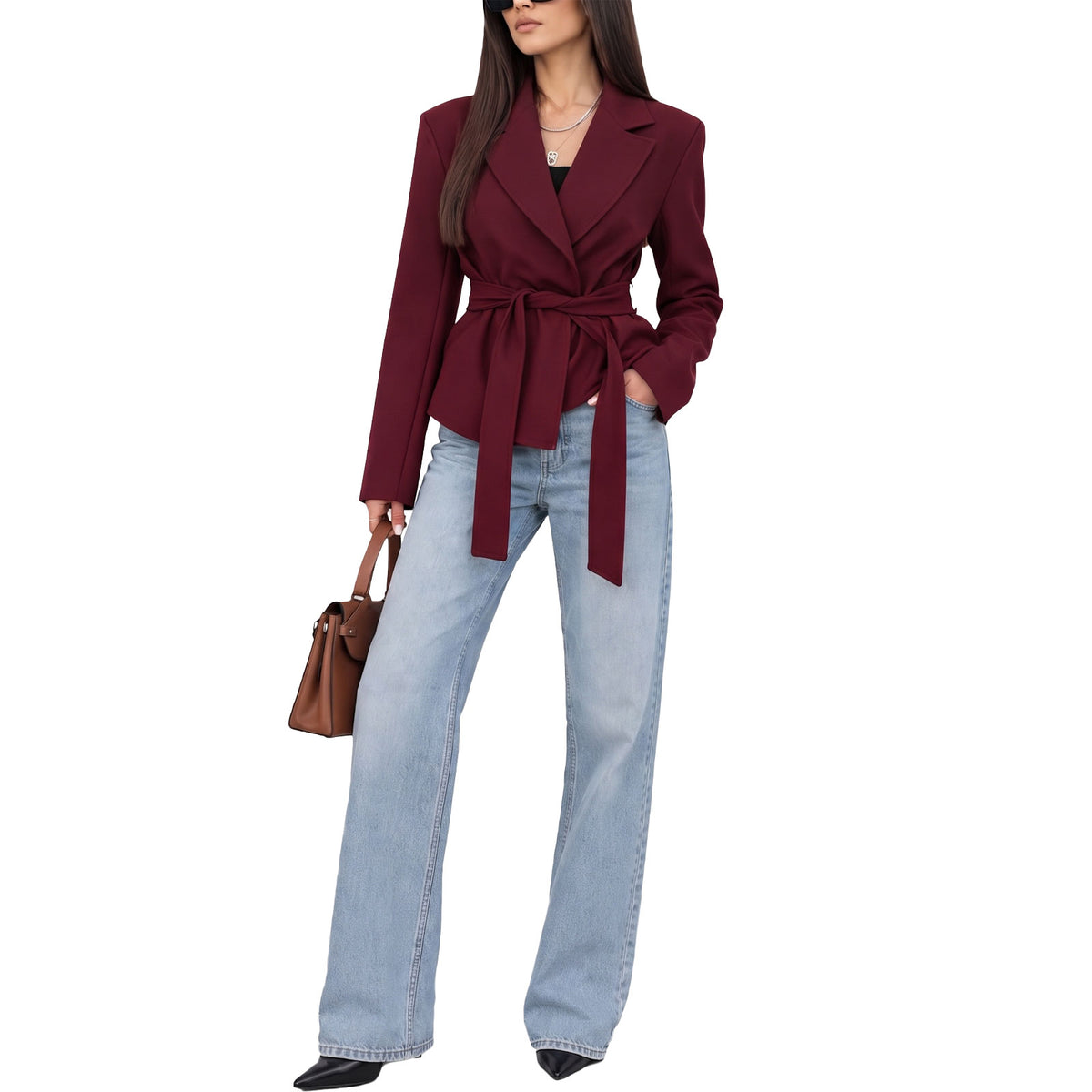 toocool giacca donna sfoderata elegante cintura coprispalle toocool vi 56210 nero taglia unica