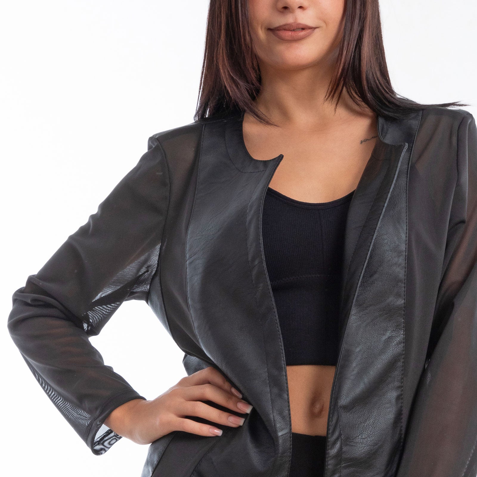 toocool giacca pelle sintetica donna velata elegante g987