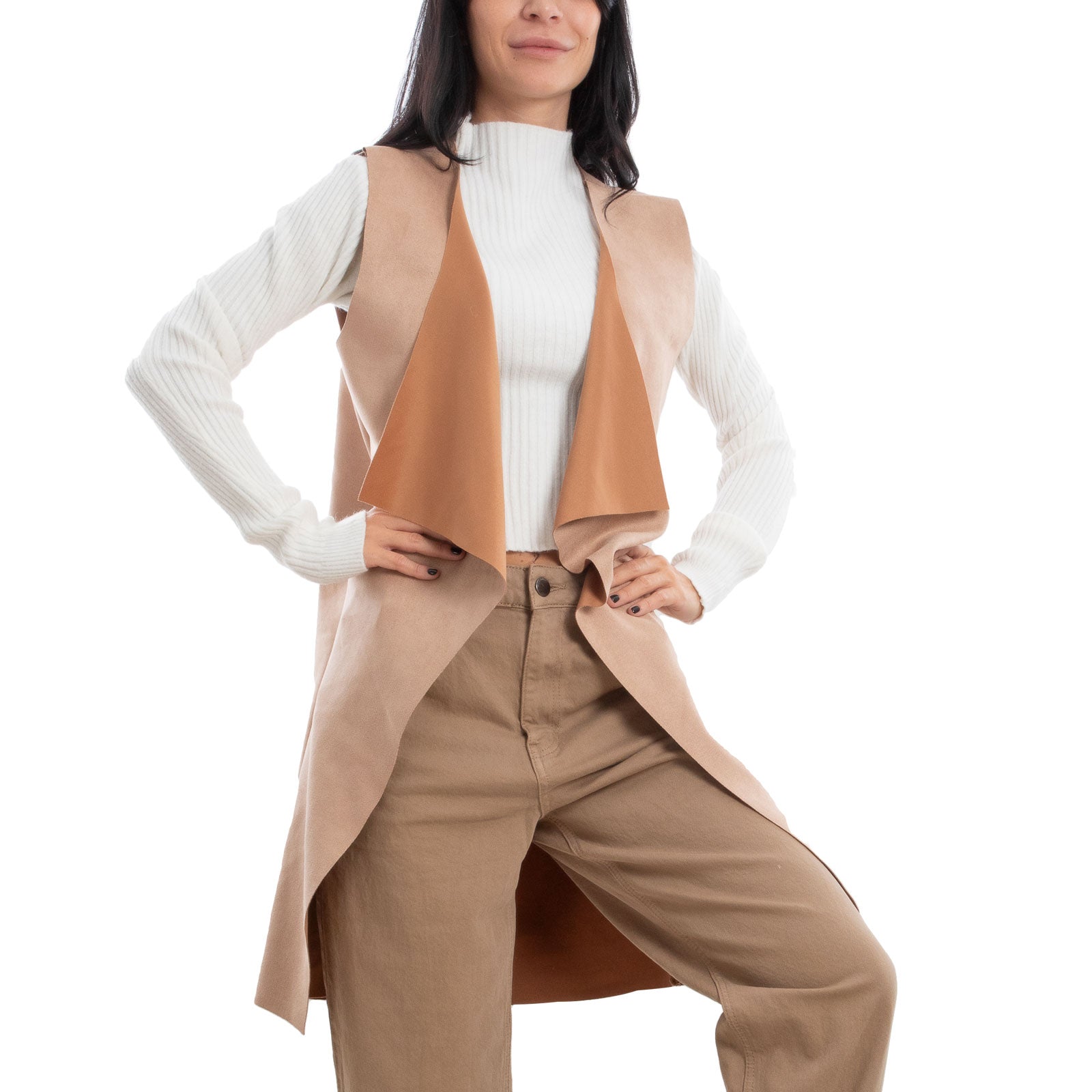 immagine-8-toocool-gilet-lungo-donna-scamosciato-smanicato-vi-3601