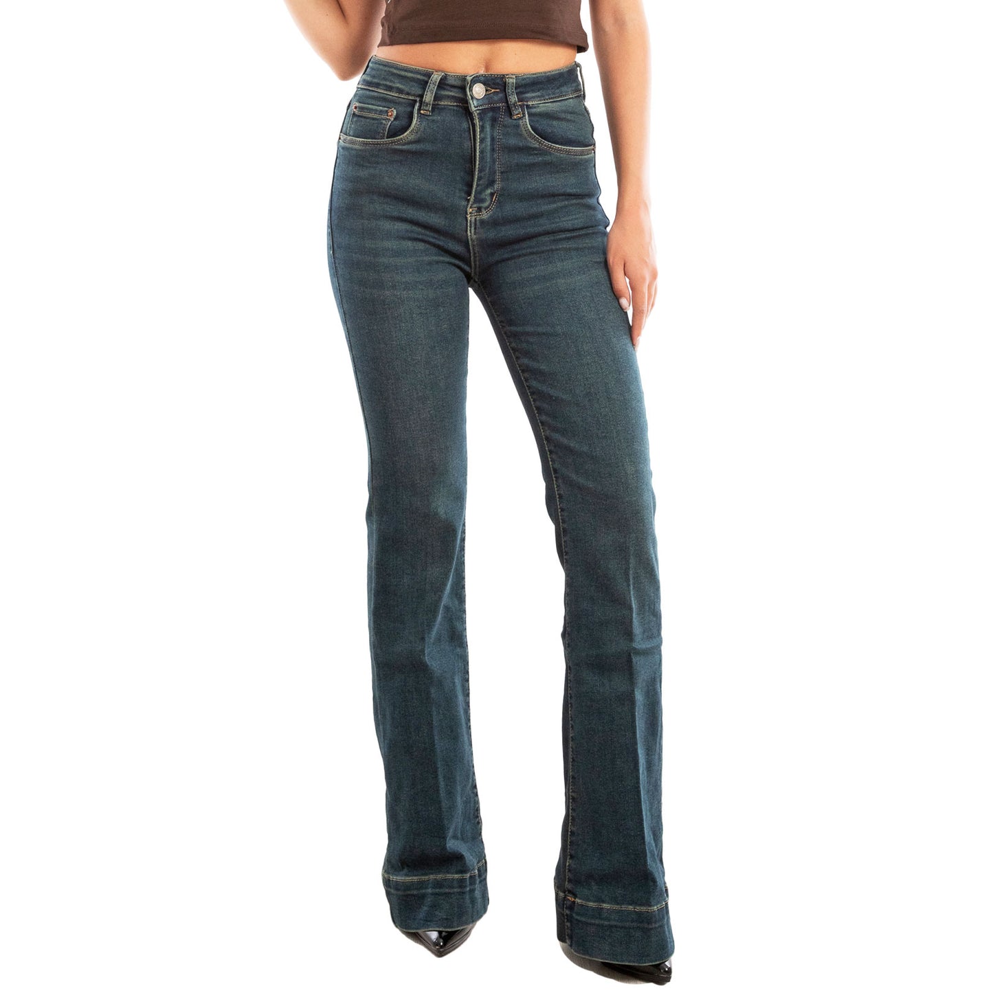 toocool jeans donna pantaloni campana zampa elefante flare pantaloni elasticizzati vita alta toocool km3560 nero xs
