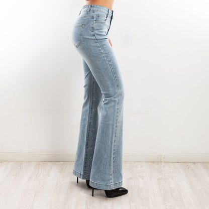 toocool jeans donna pantaloni denim zampa campana flare strass y325