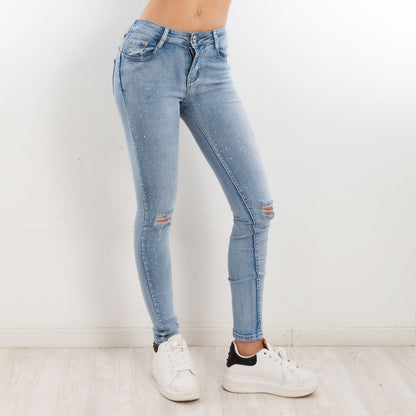 toocool jeans donna strass skinny tagliati strappati gf 2180