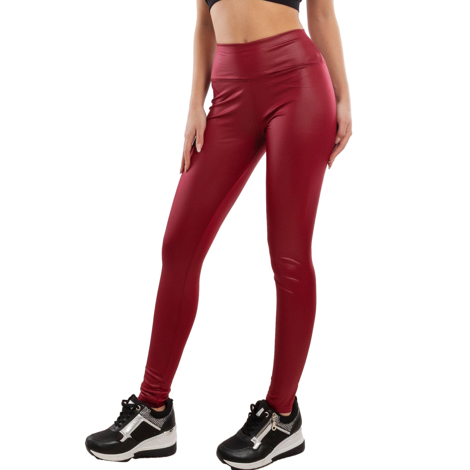 toocool leggings donna effetto liquid elasticizzati pantaloni skinny vita alta lucidi vi 3211
