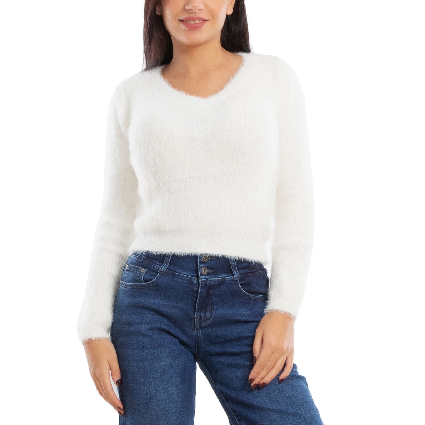 toocool maglione donna peloso pullover corto aderente invernale scollo v toocool 9390 nero sm