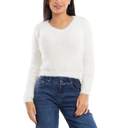 toocool maglione donna peloso pullover corto aderente invernale scollo v toocool 9390 nero sm