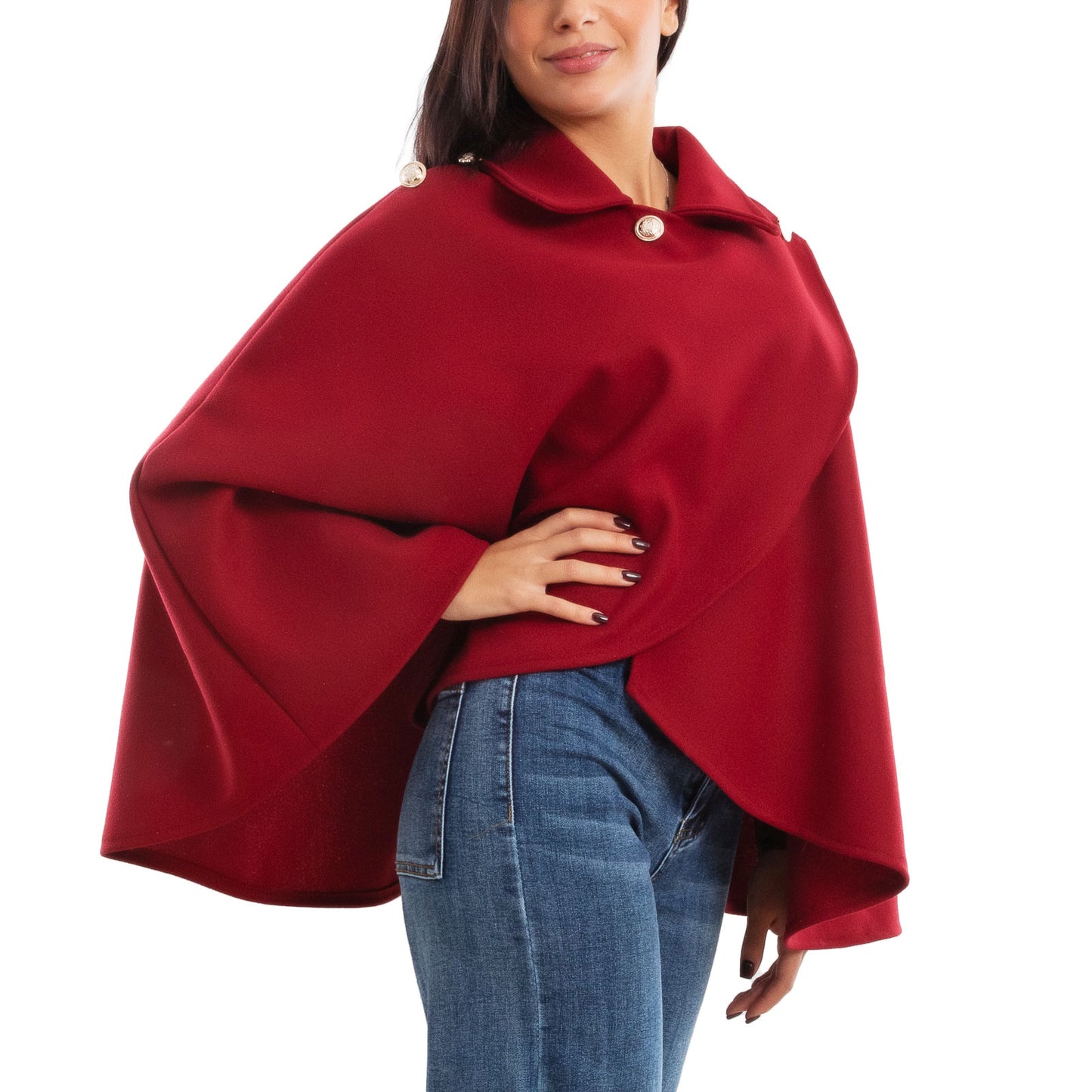 toocool mantellina poncho donna elegante bottoni dorati cape a portafoglio vb 5693