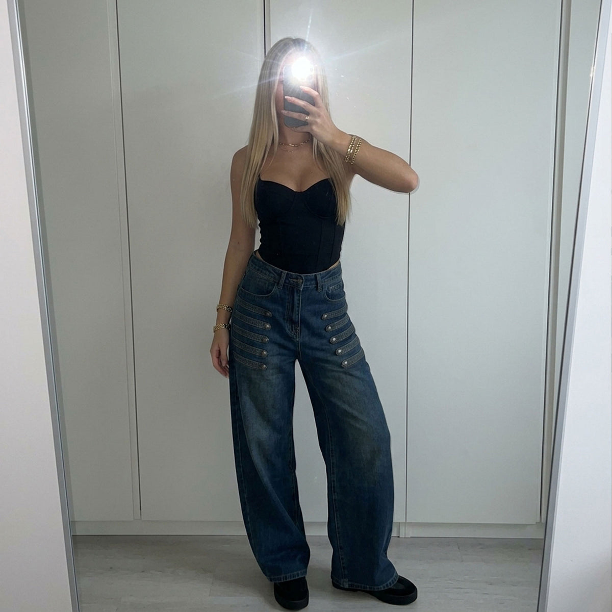 toocool pantaloni baggy jeans donna denim larghi con bottoni toocool jf672b blu xs