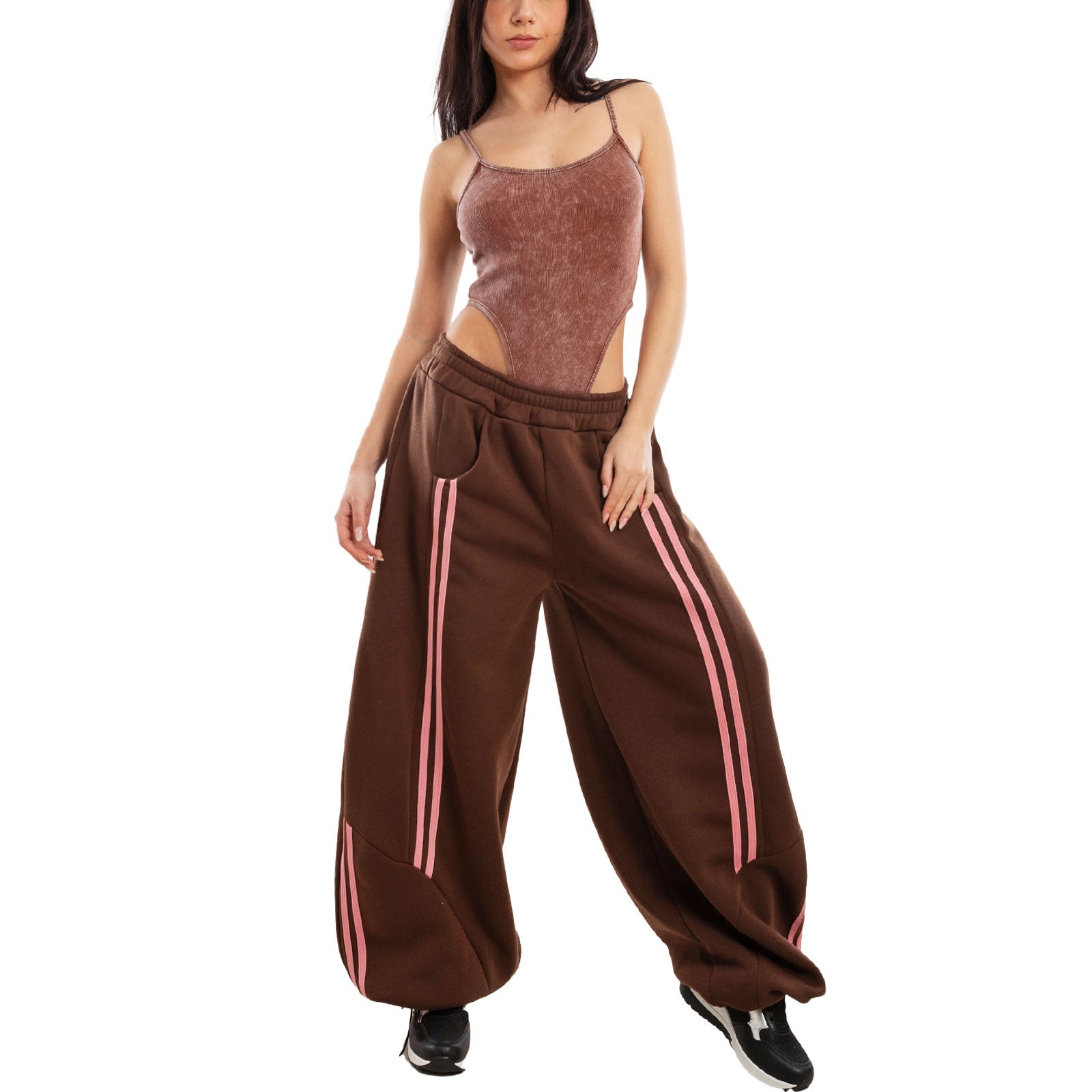 toocool pantaloni joggers donna oversize tuta largo gamba ampia bande laterali streetwear hip hop baggy toocool vi 8264 nerorosa sxl