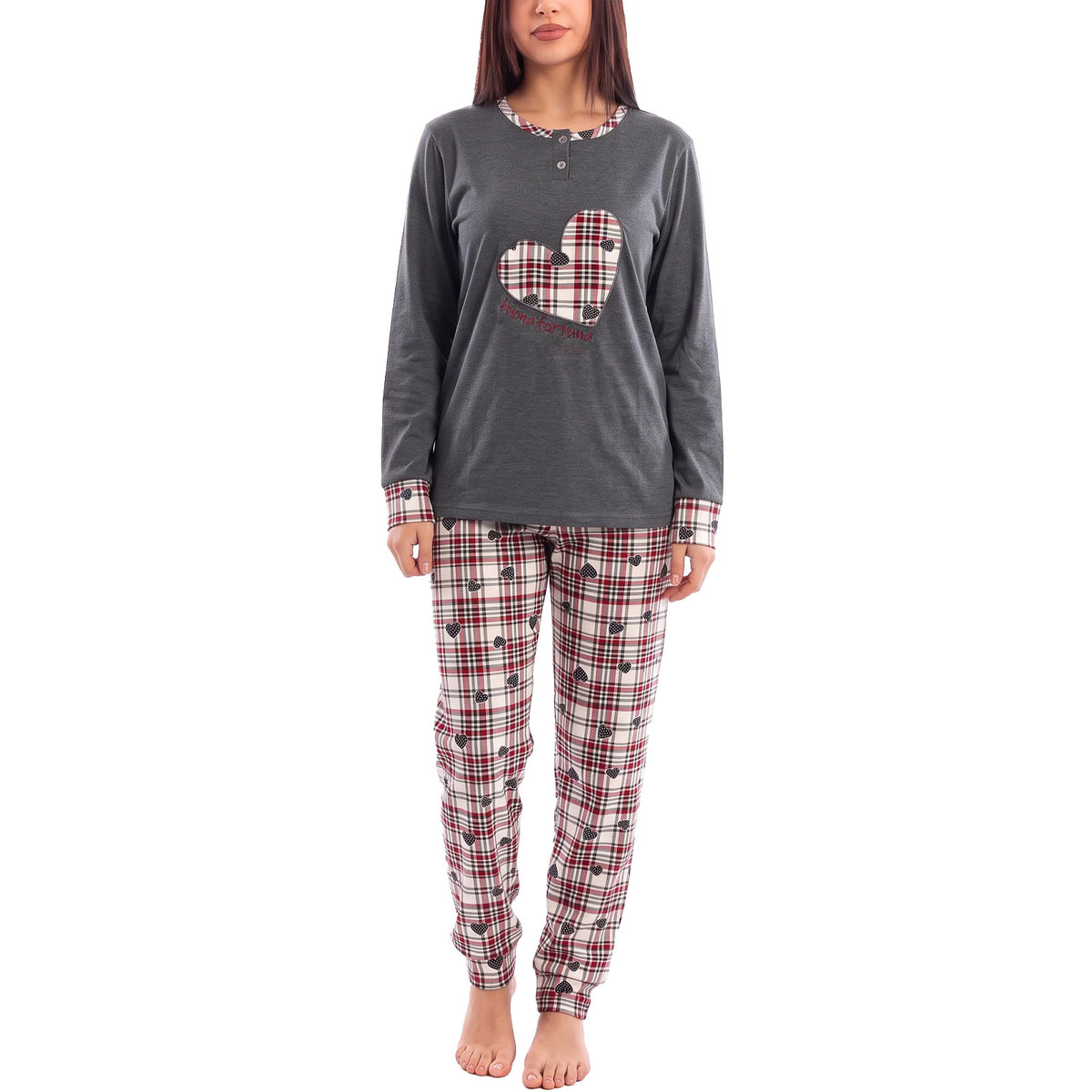 toocool pigiama donna felpato lungo scozzese cuori caldo invernale toocool q2244 blu scuro m