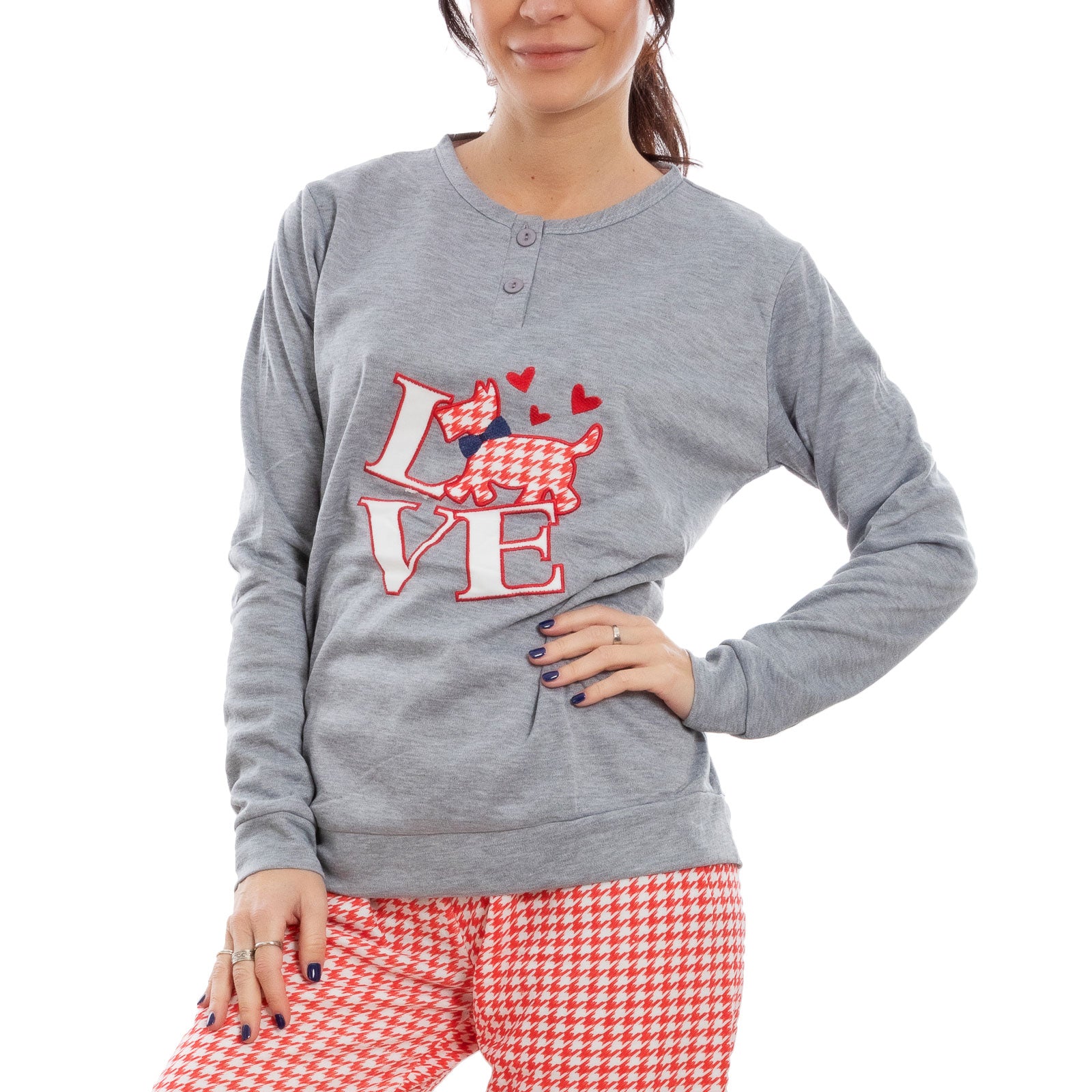 toocool pigiama donna felpato pied de poule maniche lunghe pantaloni completo 2 pezzi toocool c1505 grigio chiaro s