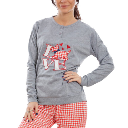 toocool pigiama donna felpato pied de poule maniche lunghe pantaloni completo 2 pezzi toocool c1505 grigio chiaro s