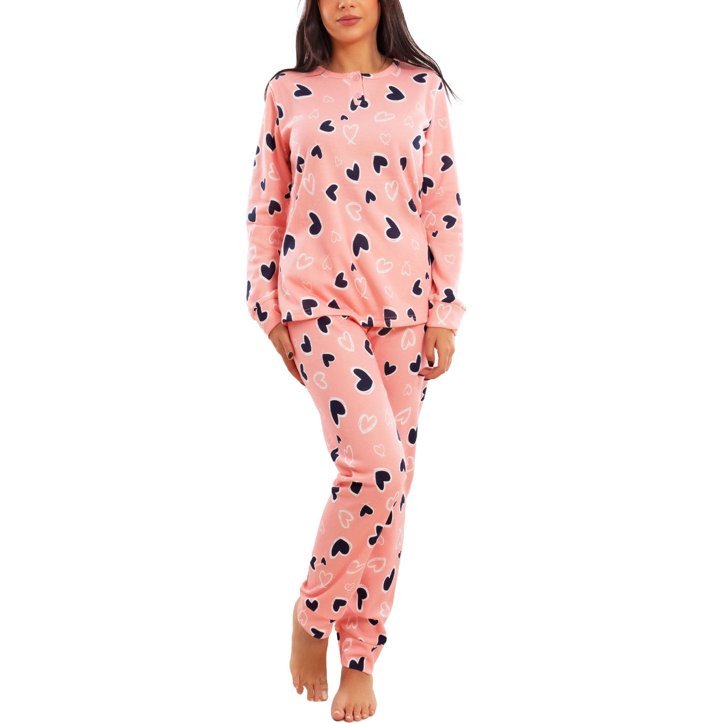 toocool pigiama donna invernale felpato cuori maniche lunghe pantaloni caldo cotone toocool q1039 nero s