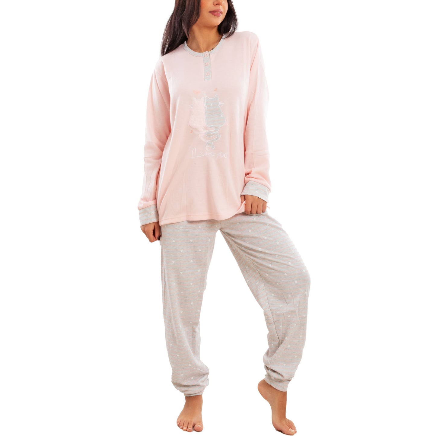 toocool pigiama donna invernale felpato gatti maniche lunghe caldo cotone pantaloni toocool f5678 grigio m