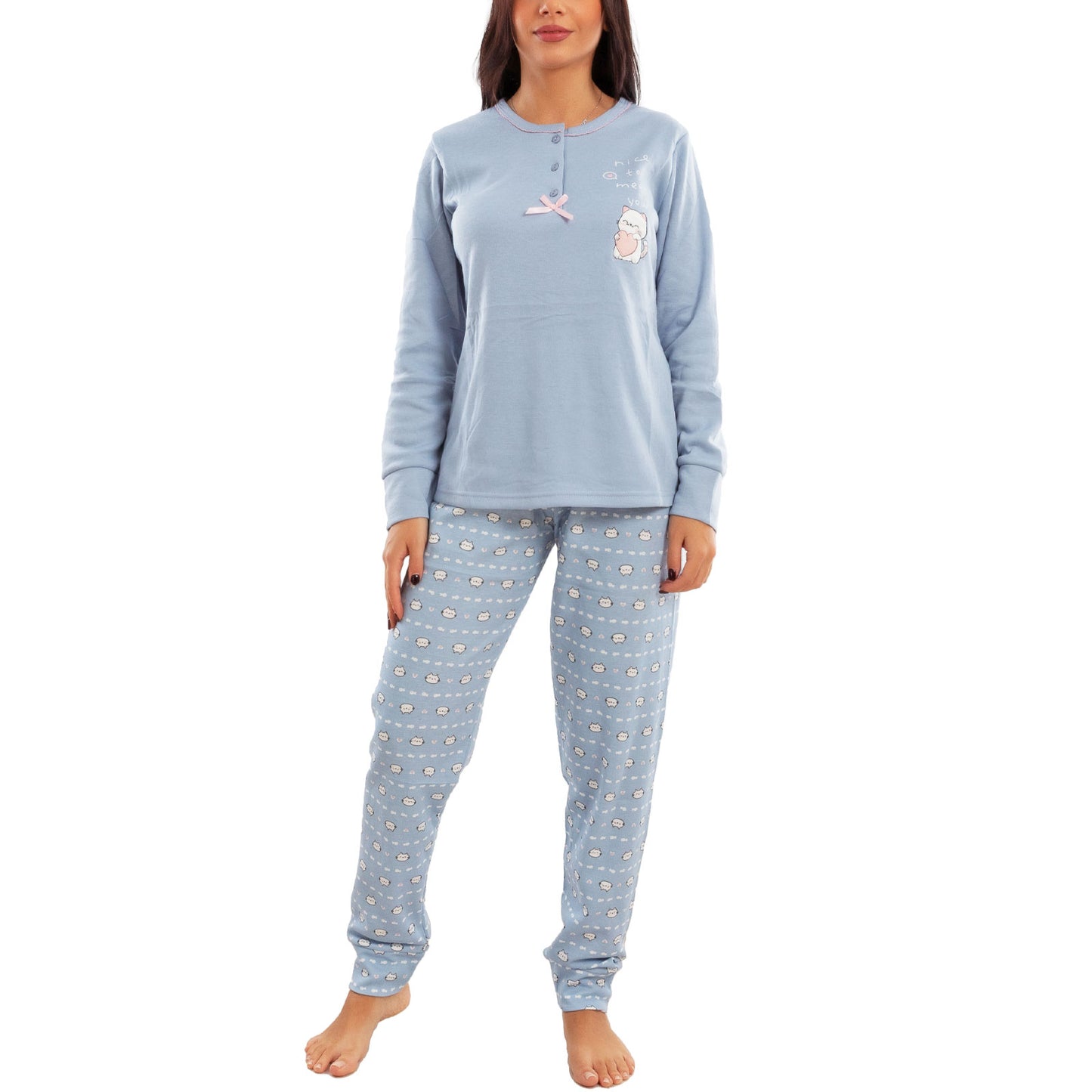 toocool pigiama donna invernale felpato gatti maniche lunghe pantaloni caldo cotone toocool 2141 verde acqua s