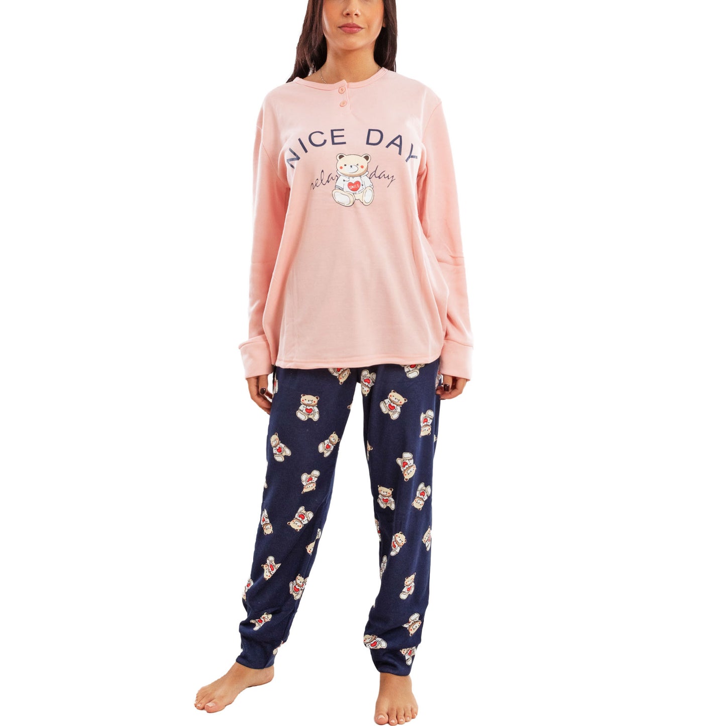 toocool pigiama donna invernale felpato orsetto maniche lunghe pantaloni caldo cotone toocool q2251 grigio m