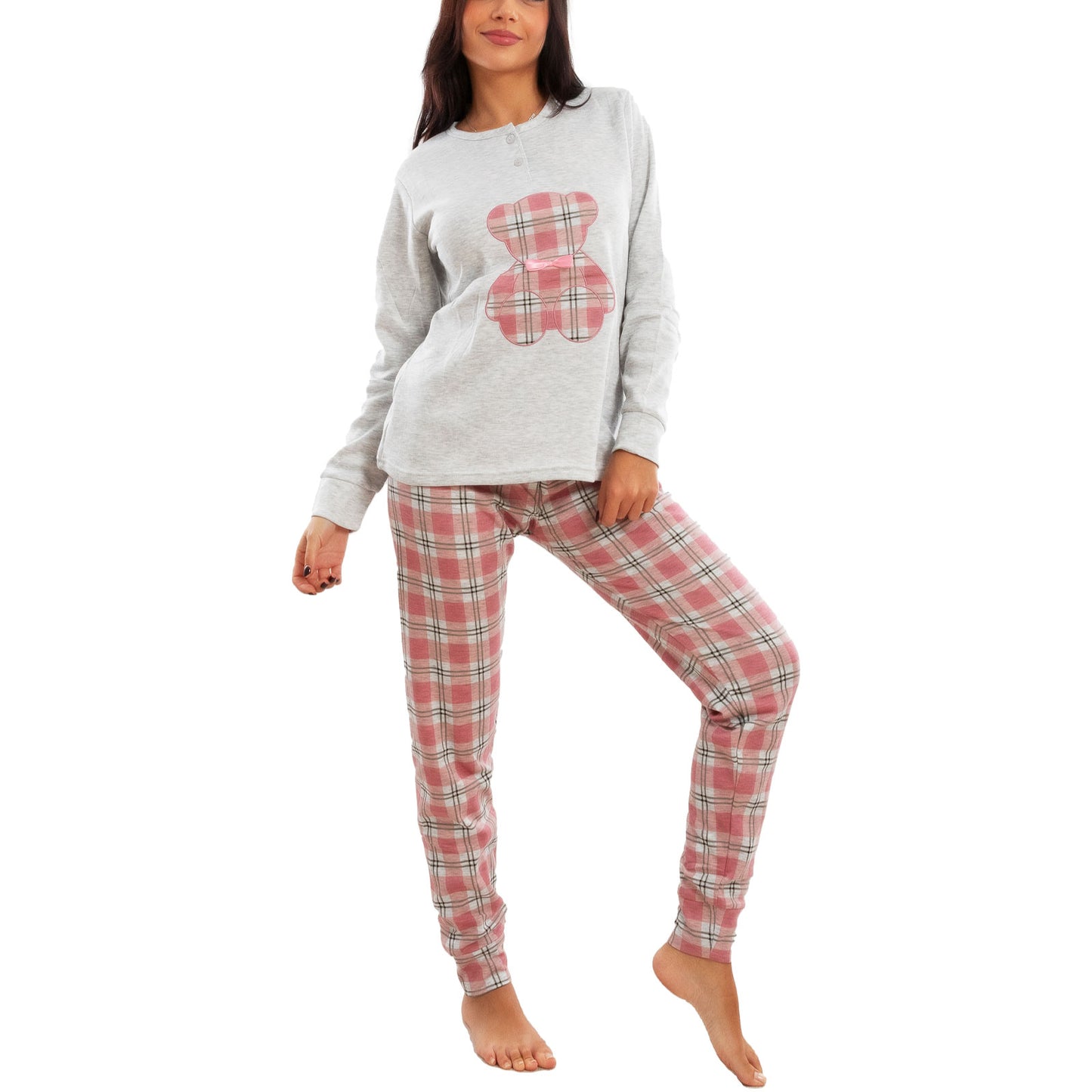 toocool pigiama donna invernale felpato orsetto scozzese caldo cotone maniche lunghe toocool it 6433 beige s