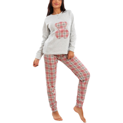 toocool pigiama donna invernale felpato orsetto scozzese caldo cotone maniche lunghe toocool it 6433 beige s