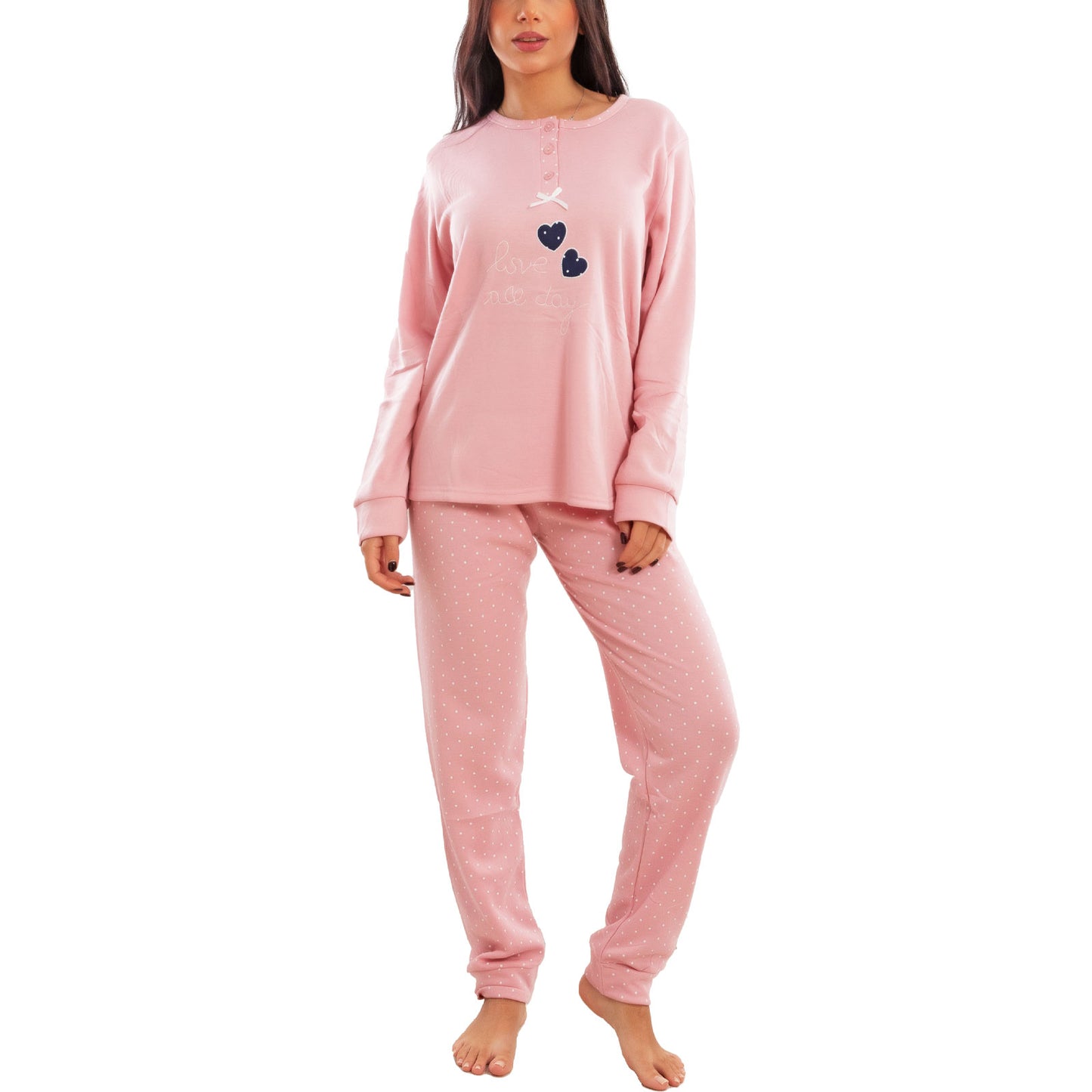 toocool pigiama donna invernale felpato pois maniche lunghe pantaloni caldo cotone toocool e5820 blu m