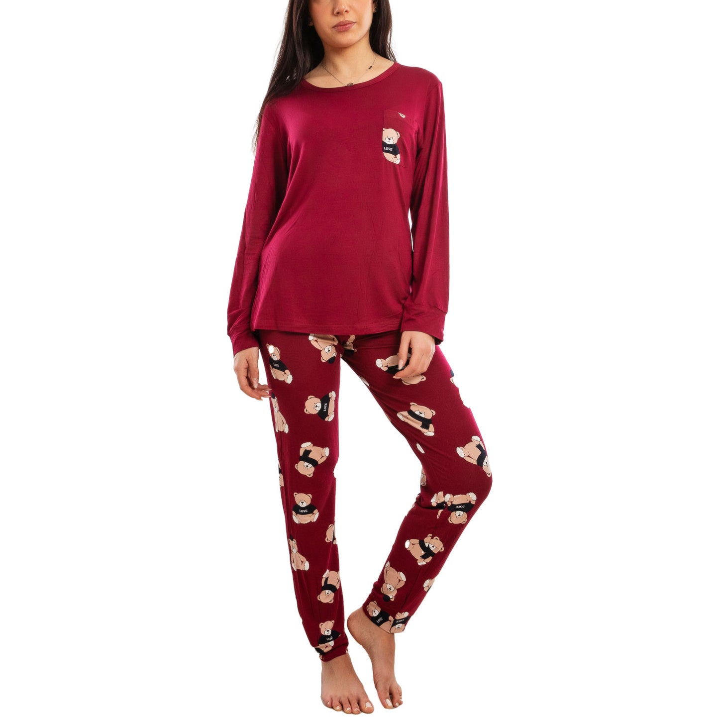 toocool pigiama donna lungo completo due pezzi maglia maniche lunghe pantaloni fantasia orsetti toocool e2600