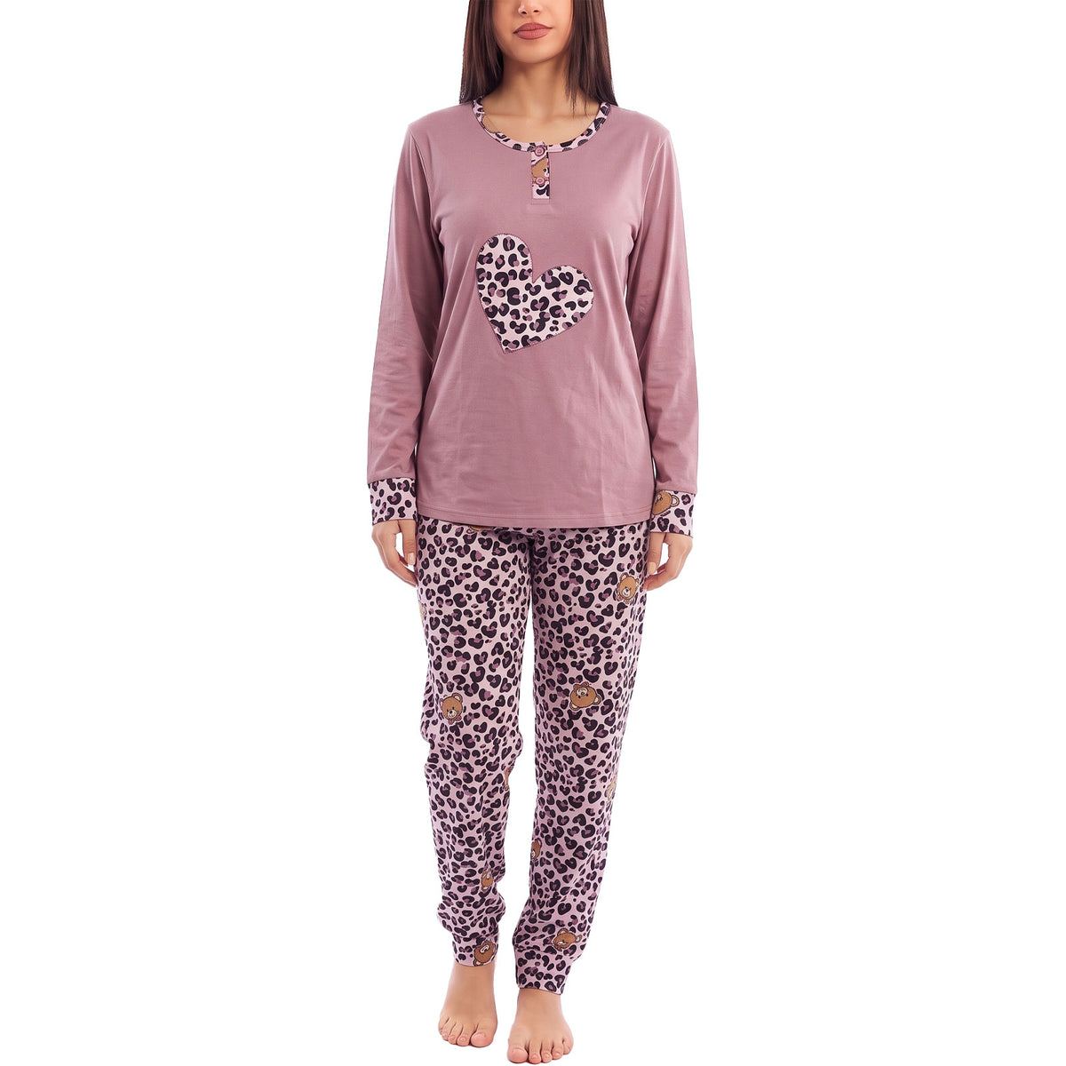 toocool pigiama felpato donna invernale stampa animalier cuore toocool q1060 nero xl