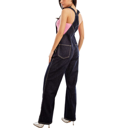 toocool salopette jeans donna palazzo tuta intera denim wide leg bretelle regolabili multitasche casual streetwear toocool vi 6633 blu chiaro s
