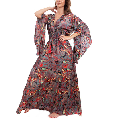 toocool vestito lungo donna abito boho chic fantasia etnica toocool rk 2021 rosso sl
