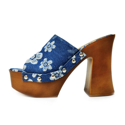 toocool zoccoli donna denim stampa floreale sabot zeppa plateau effetto legno sandali retro style toocool su 8006 1 blu chiaro 36