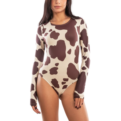 toocool body donna scollato fantasia stampa mucca muccata maniche lunghe toocool xys3638 nero sm