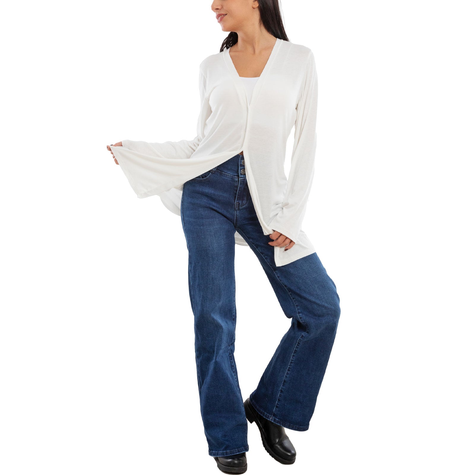 toocool cardigan lungo donna elegante coprispalle spolverino bottoni manica lunga toocool vb 4222 nero sl