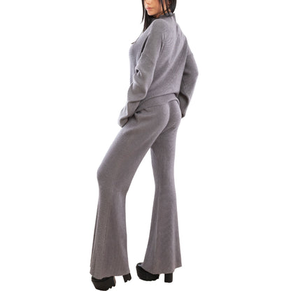 toocool completo donna maglia costine 2 pezzi set coordinato alto pantaloni zampa laccio tuta casual loungewear 59111
