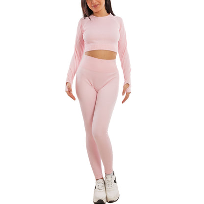 toocool completo sportivo donna 2 pezzi set palestra seamless costine top crop foro per pollice leggings push up vita alta toocool s90077 nero sm