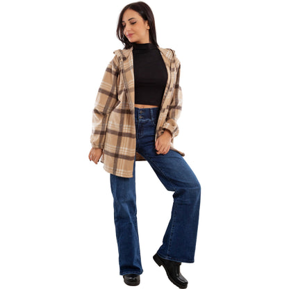 toocool giacca donna blazer felpa cardigan flanella cappuccio scozzese quadri toocool vi 5790 nero sl