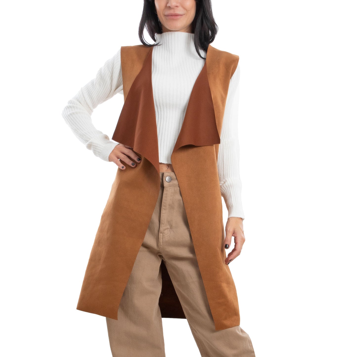 immagine-9-toocool-gilet-lungo-donna-scamosciato-smanicato-vi-3601