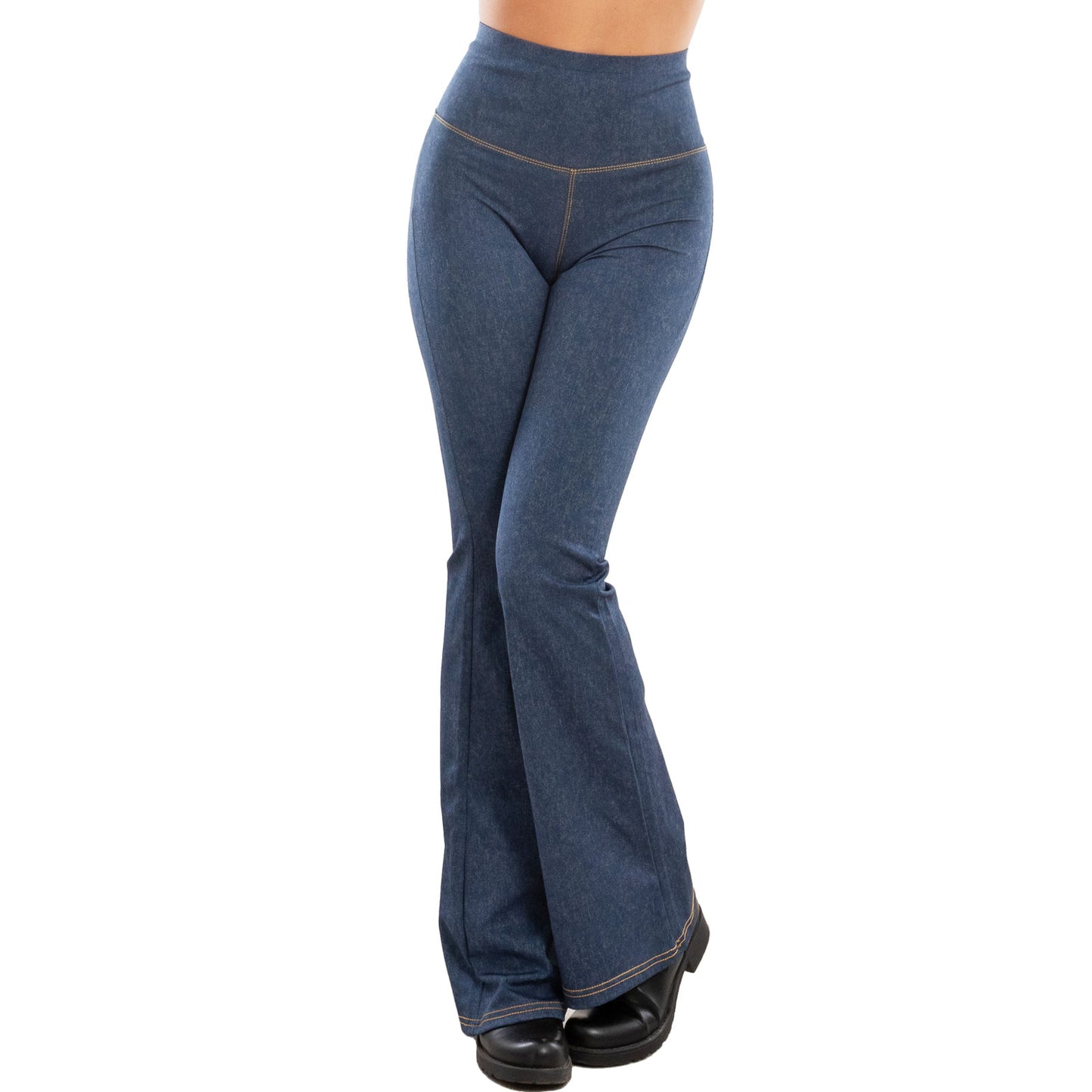 toocool leggings donna pantaloni effetto jeans zampa elefante campana vita alta toocool vi 711 blu chiaro s