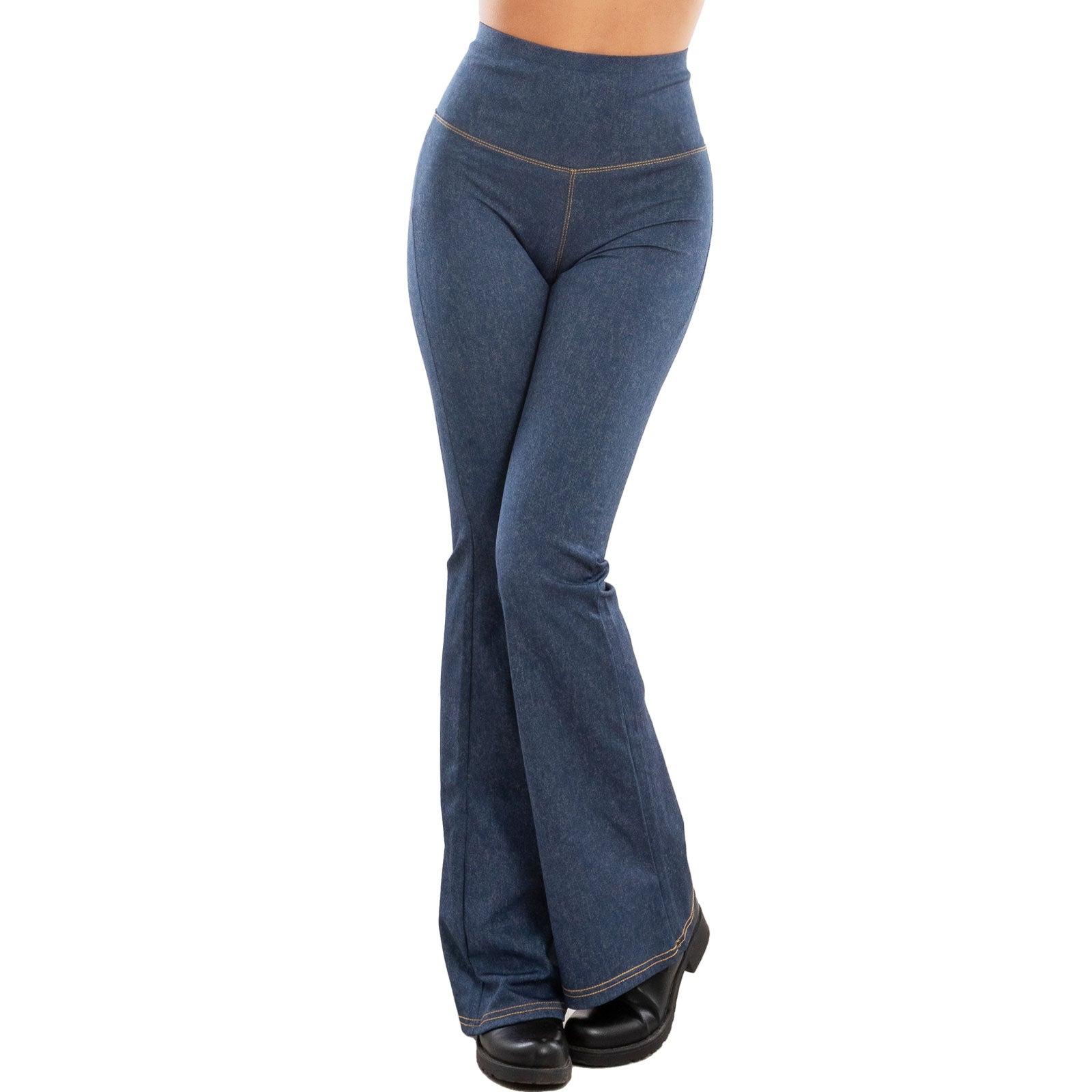 toocool leggings donna pantaloni effetto jeans zampa elefante campana vita alta toocool vi 711 blu chiaro s